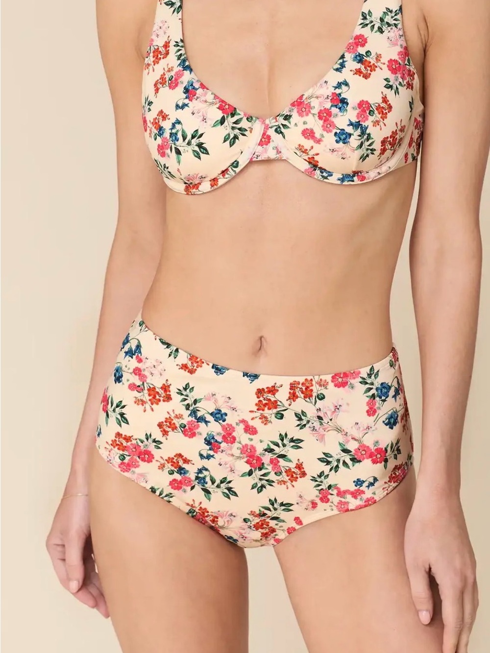 Andie Verda Cream Floral Underwire Bikini Top & High-Waist Briefs